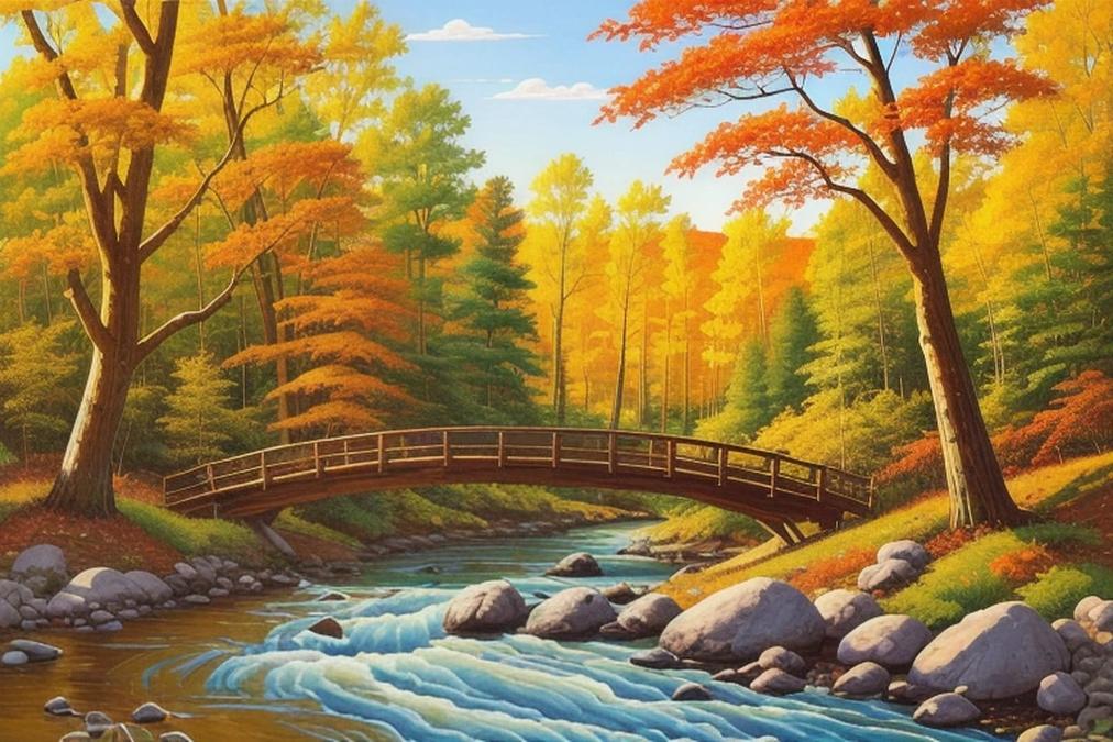 A serene landscape painting of a tranquil forest